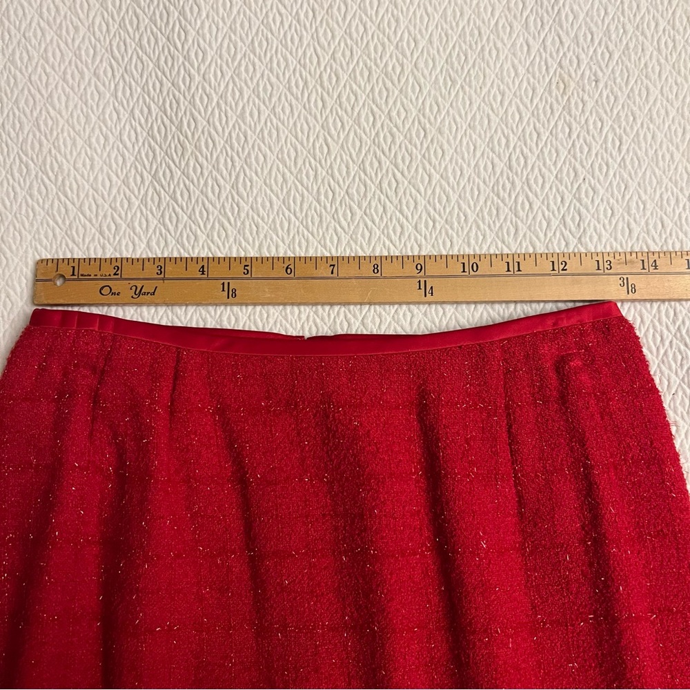KASPER Red Sparkle Tweed Plaid Petite Skirt Suit - Picture 15 of 17